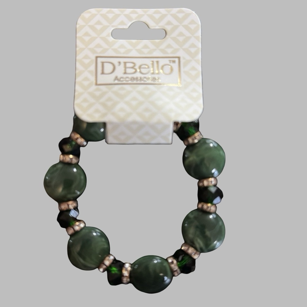 D'Bello Green Swirl Beaded Stretch Bracelet Womens  Facet Rhinestone Jewelry NEW